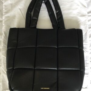 Black leather puff tote bag